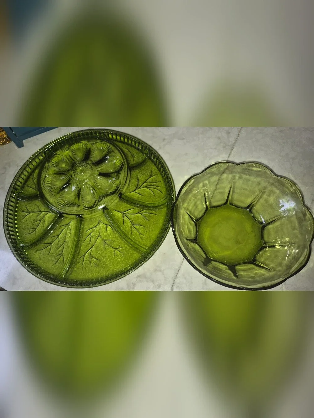 Lot Of 2 Indiana Glass Deviled Egg Plate & Anchor Hocking Glass Chip Bowl
